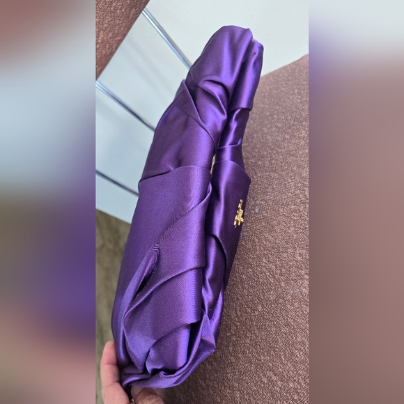 Prada Purple Satin Pleated Raso Clutch - Picture 11 of 13